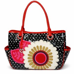 $290 Brighton Gilly Flower Applique Tote Polka Dot Leather NWOT